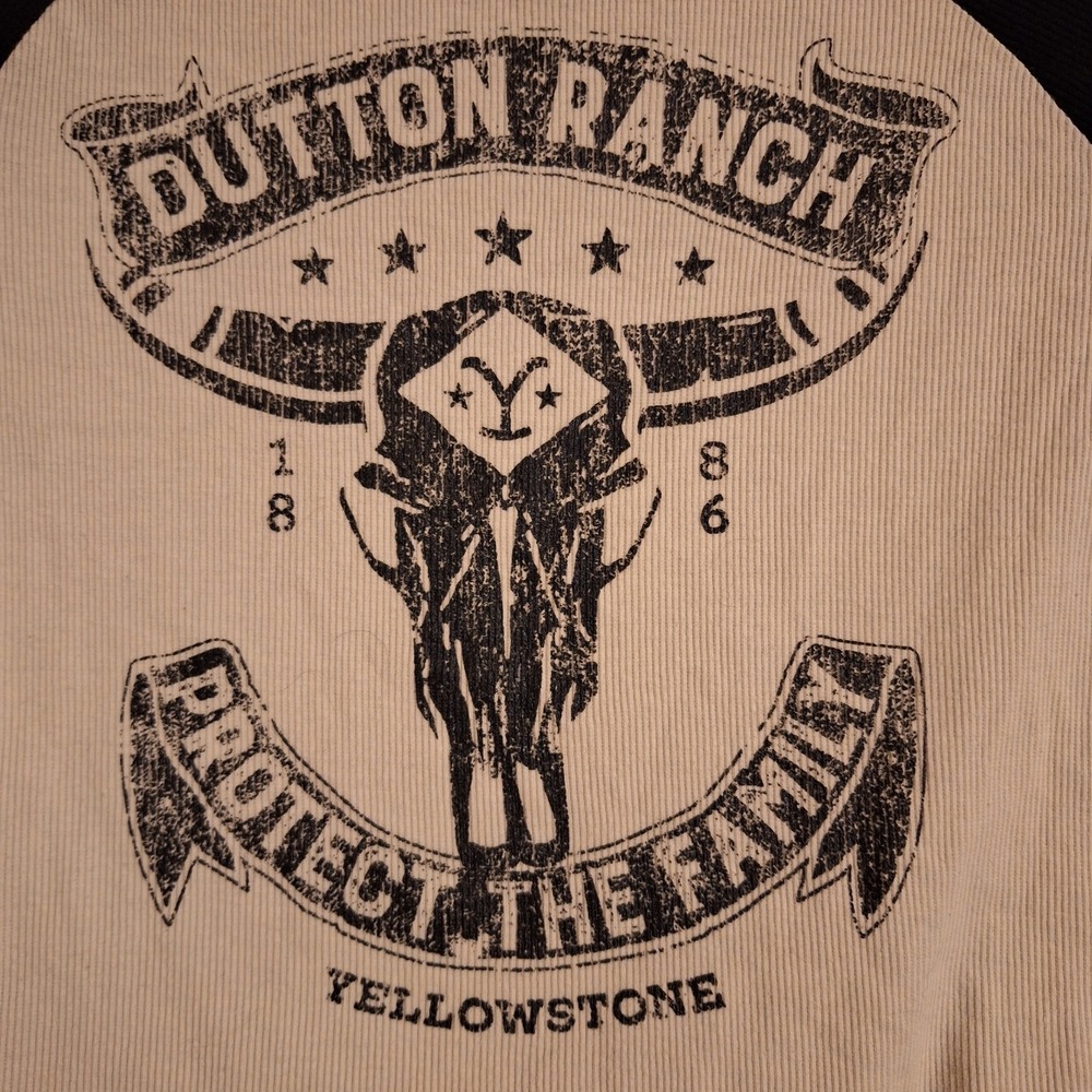 Western Yellowstone Dutton Ranch long sleeve crop top black off-white M - Picture 2 of 8